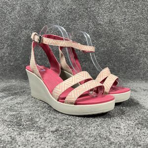Crocs Leigh Graphic 15313 Women’s Sz 10 Chevron Ankle Strap Wedge Heel Sandals